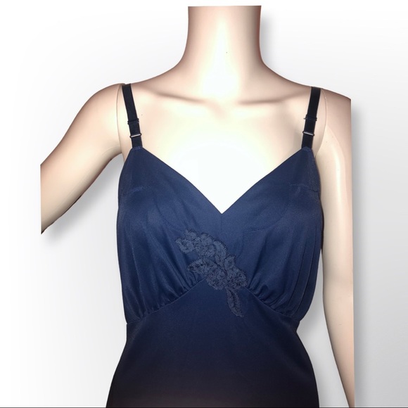 SOLd Vintage Shadowline Blue Slip Gown Size 38 Tall - Picture 1 of 14